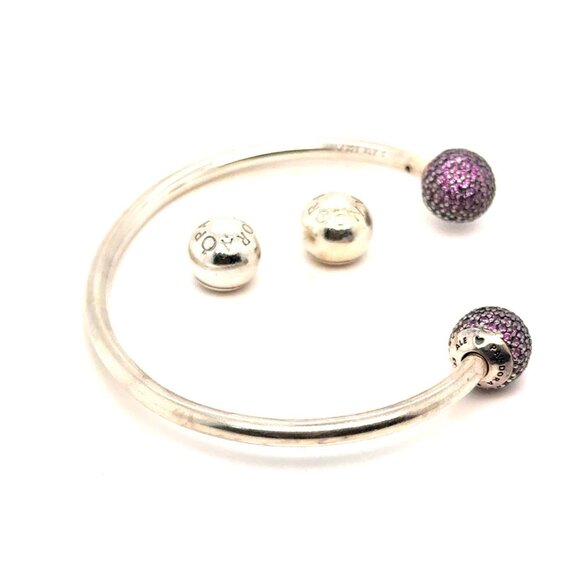 Pandora Pave Purple Cz /Silver Ball Ends Moments Cuff - Picture 3 of 4